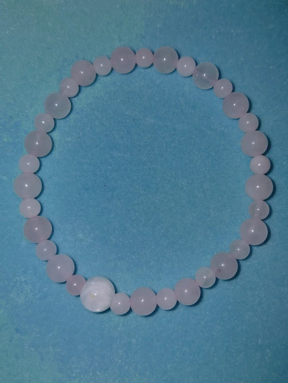 Handmade Rose Quartz Moonstone Accent Beaded Stretch Bracelet